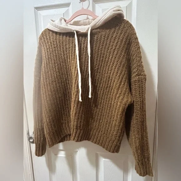 Aerie offline nwt cotton hood brown soft fuzzy sweater Small - Picture 5 of 10